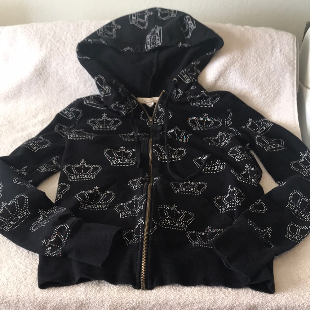 Girls Hooded Sweatshirt with two Bedazzled Crowns